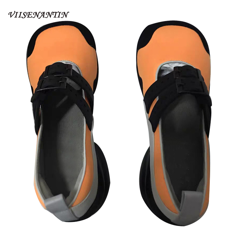 

New Casual Mary Jane Shoes Female Round Toe Chunky Sole Platform All-match Mixed Colors Buckle Strap Shallow Orange Pumps Women