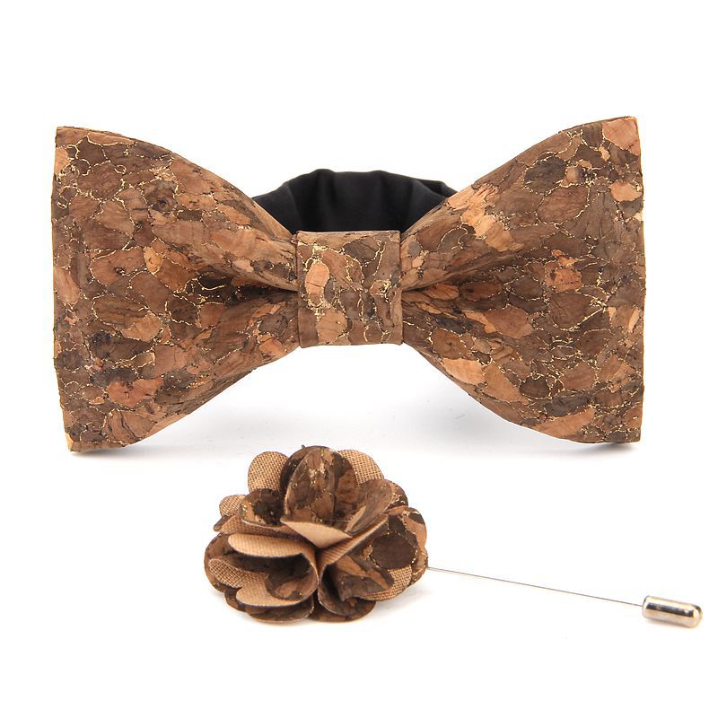 

Bow Tie Brooch Set Fashion Men Unisex Suit Shirt Creative Cork Classic Trendy Leisure Bowtie Brooches High Grade Two-piece Gifts