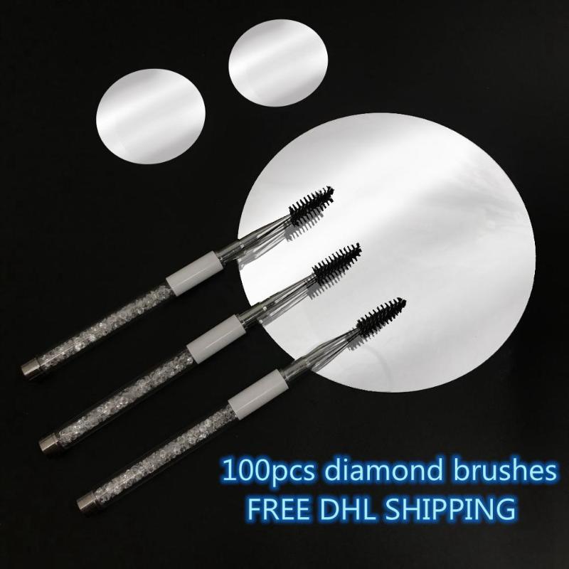 

free DHL shipping eyelash tools diamond brushes 100 pcs for strip 25mm mink lashes makeup tools pink brushes and sliver