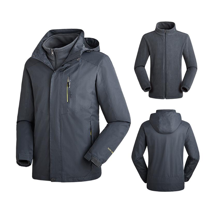 

CHAMSGEND New Men's outdoor climbing jacket two-piece winter plus velvet thick detachable jacket Dropshipping, Black