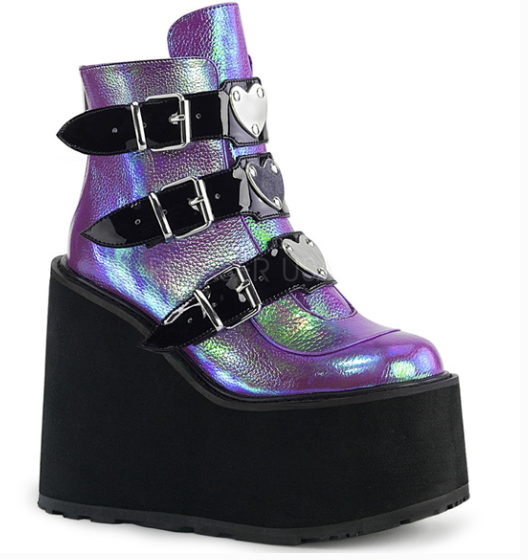 

2020 Metal Buckle Ankel Boots for Women Black White Punk Female Platform Boots Wedges High Heels Botas