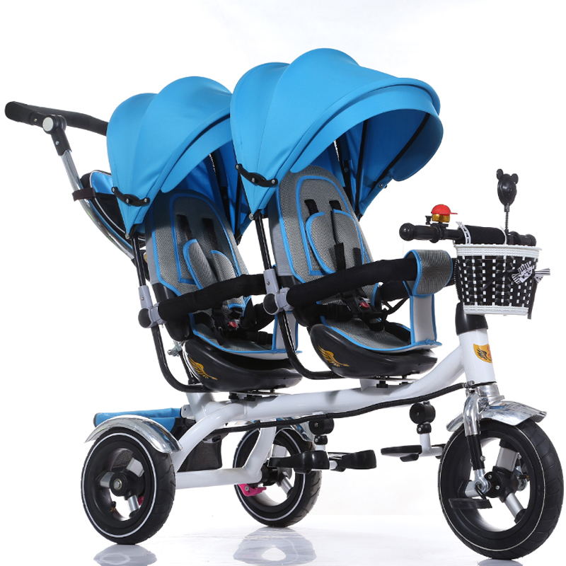 

High Quality Steel Frame Twins tricycle 12" Air Rubber Wheel With Double Rotate Seat,rolls nicely easy to steer