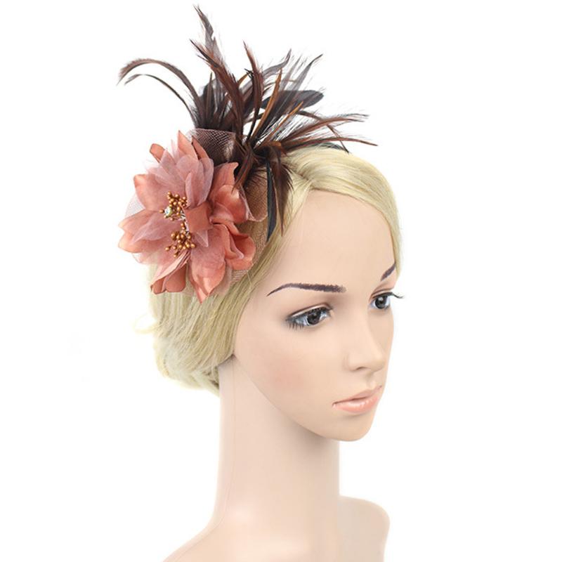 

Vintage Flower Fascinator Mesh Knot Hat Accessory With Clip Hair Band Fashion Party Gift Banquet Wedding Feather Ribbon Women