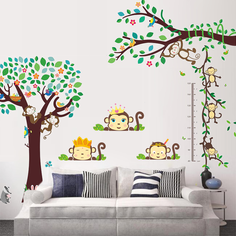 

Jungle Monkey Tree Animlas Forest Wall Sticker Decorative Poster For Kids Baby Nursery DIY Home Decor Decal Mural Children Gift