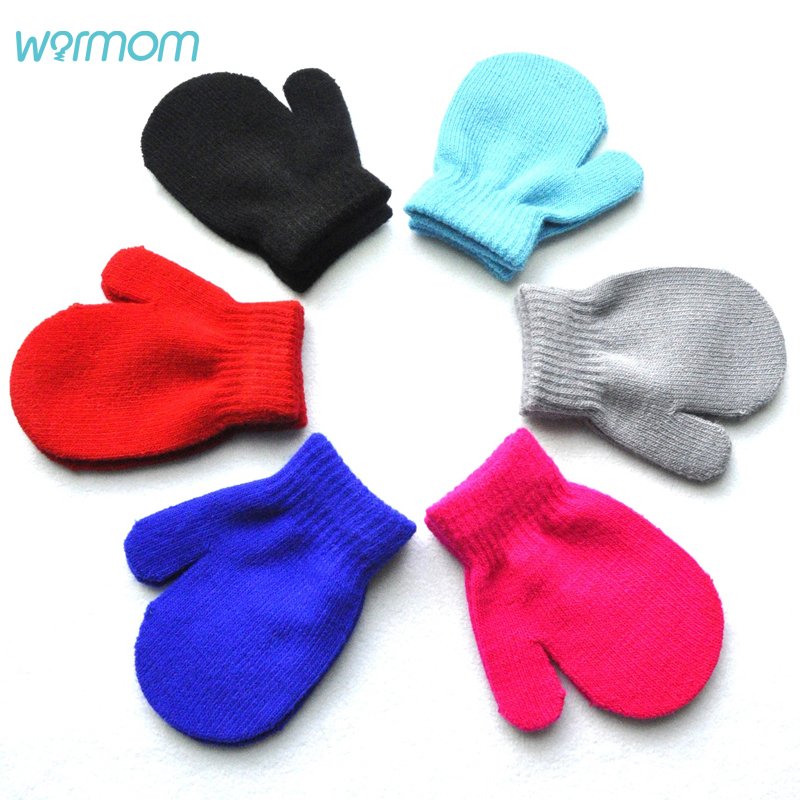 

Warmom Candy Color Knitted Baby Gloves Winter Knit Wool Newborn Mittens Velvet Thick Children's Kids Keep Finger Warm For 1-4Y, White