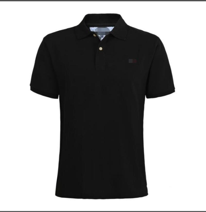 

Black Men'S Lapel Simple Pure Color Short-Sleeved Shirt