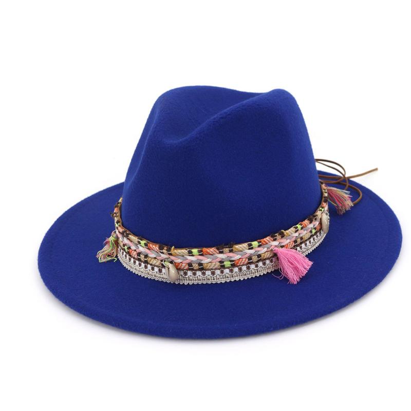 

Fashion Women Wool Fedora Hat With Tassel Ribbon Party Hat For Elegant Ladywide Brim Jazz, Green