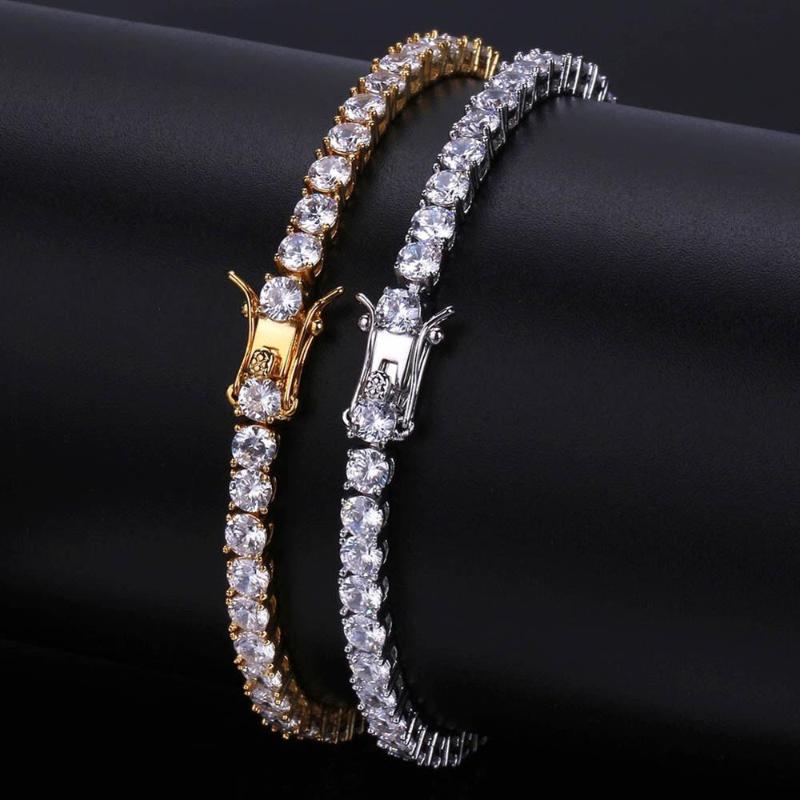 

Copper Cubic Zirconia 4mm Tennis Bracelet CZ stone Chain gold 1 Row Hip hop Jewelry gifts
