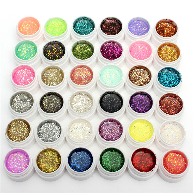 

36 Color Nail Art Sequins Glitter Nail UV Gel Builder Polish Set UV/LED Soak Off Professional Salon UV Gel Paint, 14