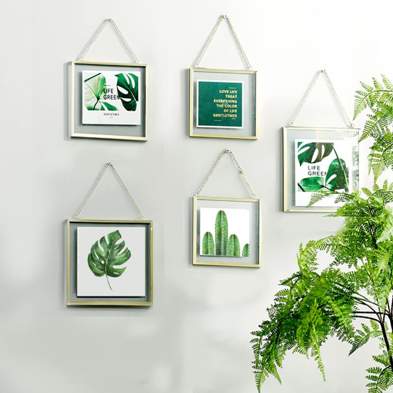 

Hanging Picture Frame Stylish Metal Chain Artwork Display Frame Dried Plant Specimen Wall Hanging Ornaments Art Home Decorations