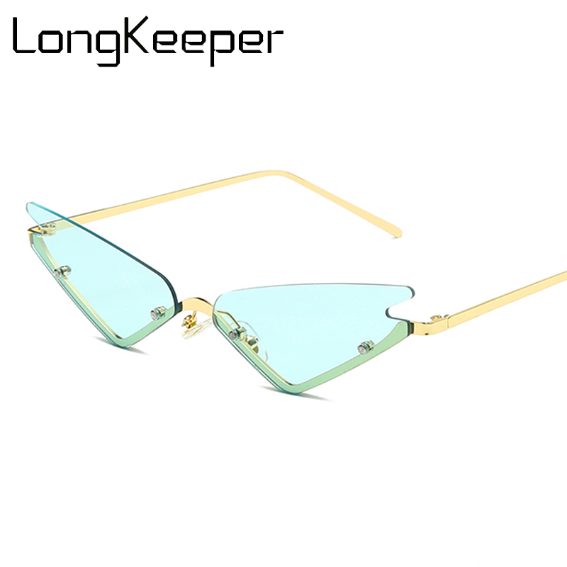 

New Rimless Cat Eye Sunglasses Women Sexy Triangle Sun Glasses Ladies Green Eyewear UV400 Lentes de sol mujer