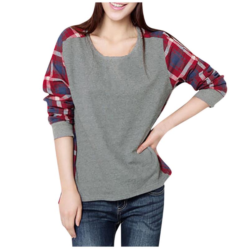 

Thin Women Bottoming Shirt Round Neck Long Sleeves Splicing Lattice Casual Bottoming Sweatshirt Spring Fall Blouse Tops #LR2, As pic