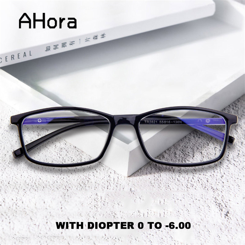 

Ahora Simple Square Finished Myopia Glasses Men Women Anti Blue Light Spectacle Optical Frame Diopter 0 to -6.0 Computer Eyewear