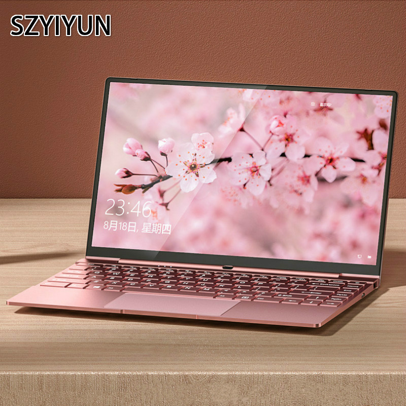 

14 Inch -6500U Mini Metal Laptop Slim Business Work Portable PC Computer Fashion Sakura Pink Women Notebook Student Netbook, Black
