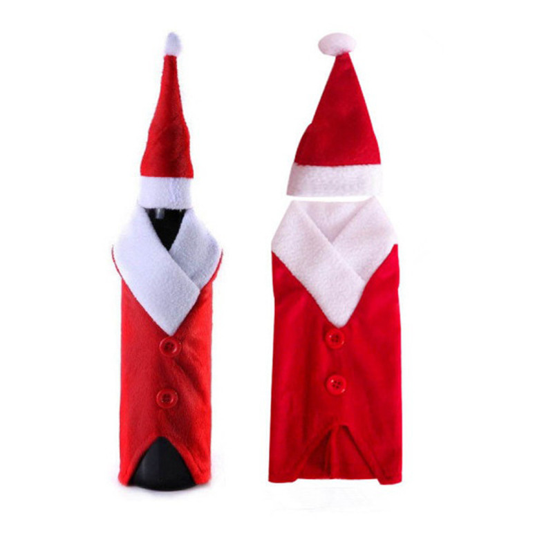 

Christmas Red Wine Bottle Covers Santa Claus Button Decor Bottle Cover Cap Kitchen Decoration Christmas table decoration 6ZHH086