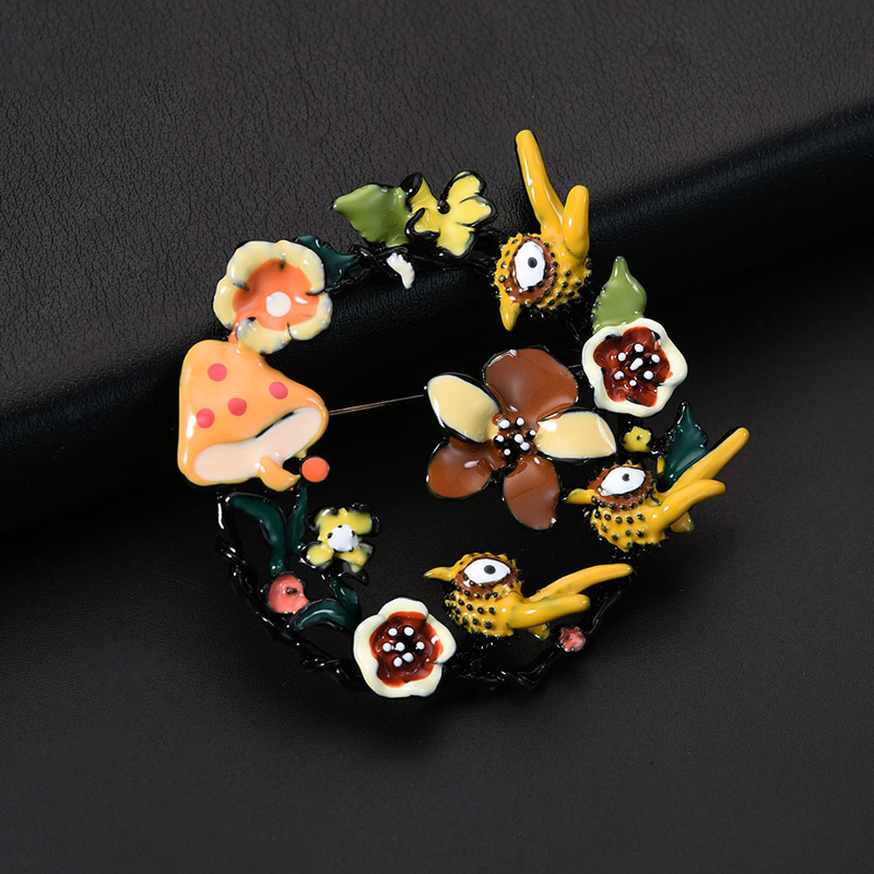 

D&Rui Jewelry 2020 Romantic Flower Garland Brooches & Pins Charm Enamel Birds Mushroom Brooch Hijab Pin Clothing for Women Badge