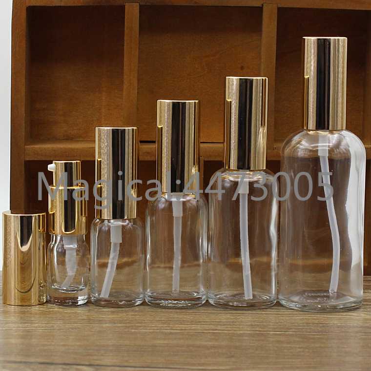 

2/10pcs 5/10/15/20/30/50/100ml Empty Clear/Amber Glass Essential Oil Perfume Bottle with Sprayer Atomizer/lotion Press Pump Head