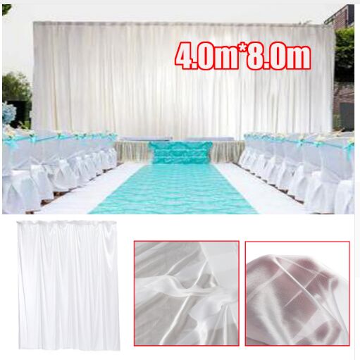 

4x8m White Ice Silk Wedding Backdrop Party Overlay Economy Stage Drape Plain Top