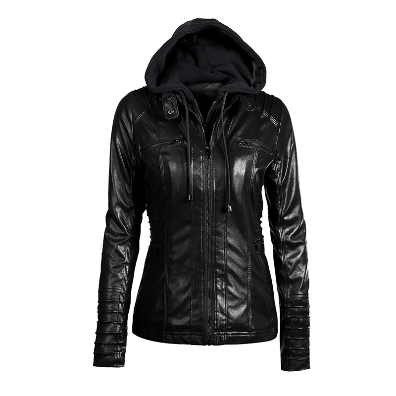 

2020 Women Jacket Top Casual Cool Winter Warm Plus Size Punk Slim Hooded Zipper Pockets Female Overcoats Outwear Black Coats, White