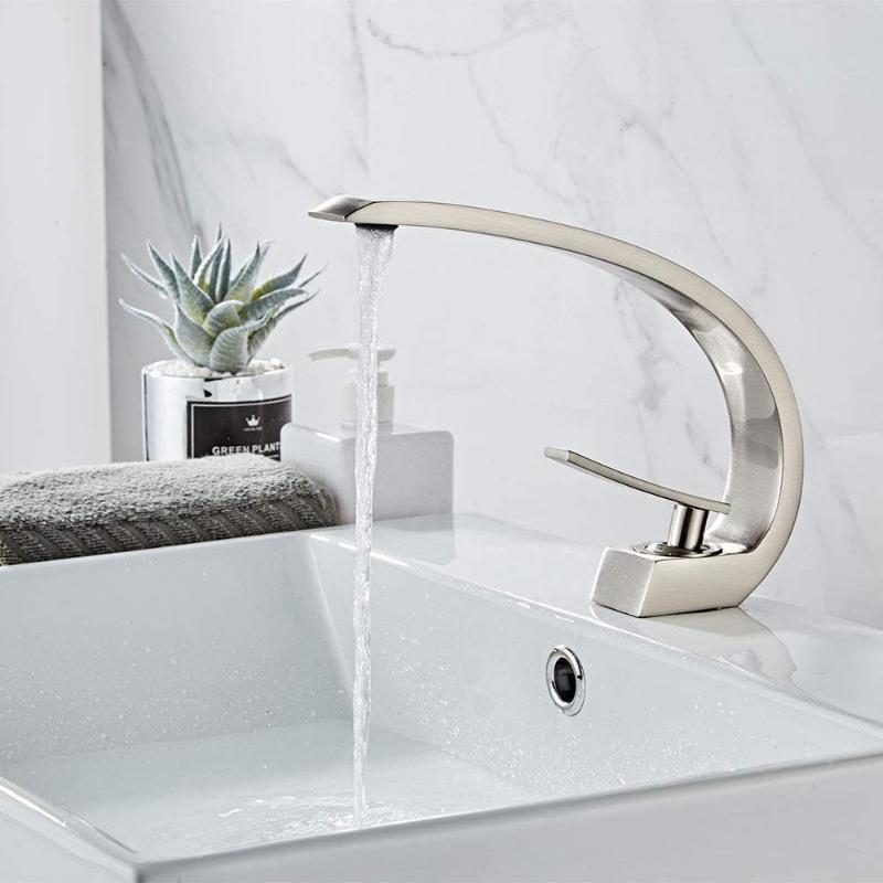 

IMPEU Brushed Nickel Bathroom Sink Faucet, Unique Design Single Handle Single Hole Lavatory Faucet, Basin Mixer Tap Commercial