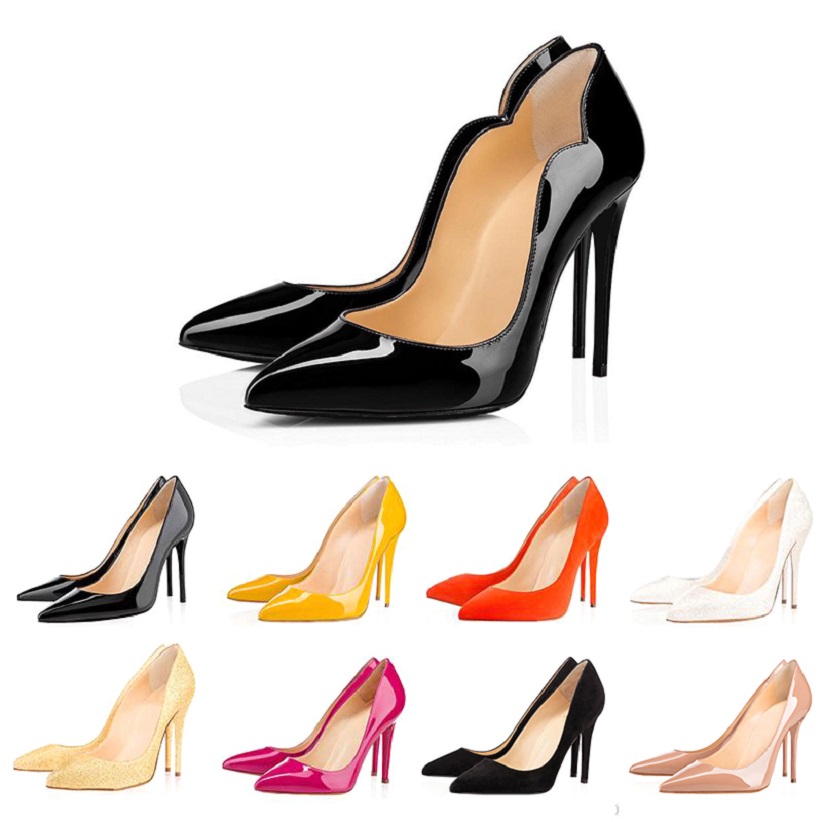 

All red bottom fashion high heels for women party wedding triple black nude yellow pink glitter spikes Pointed Toes Pumps womens Dress shoes, Color#2