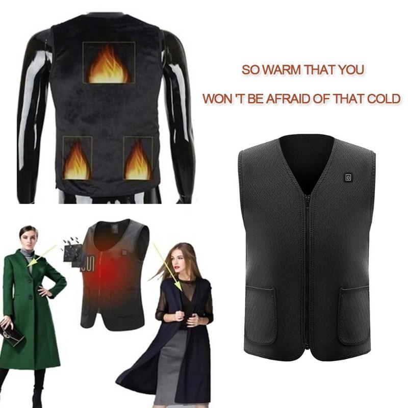 

USB Thermal Electric Vest Heated Body Warmer Physiotherapy Carbon Fiber Black Winter Warm Heated Pad Jacket Clothing, As pic