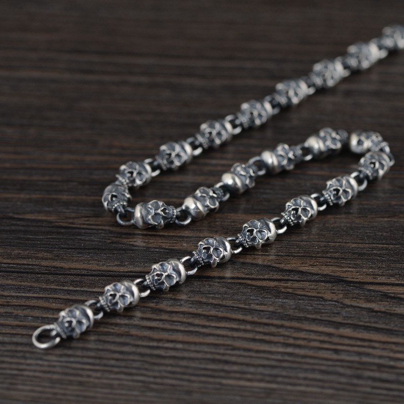 

Chains S925 Silver Retro Simple Thick Type Chain Men's Fashion Thai Skull Necklace