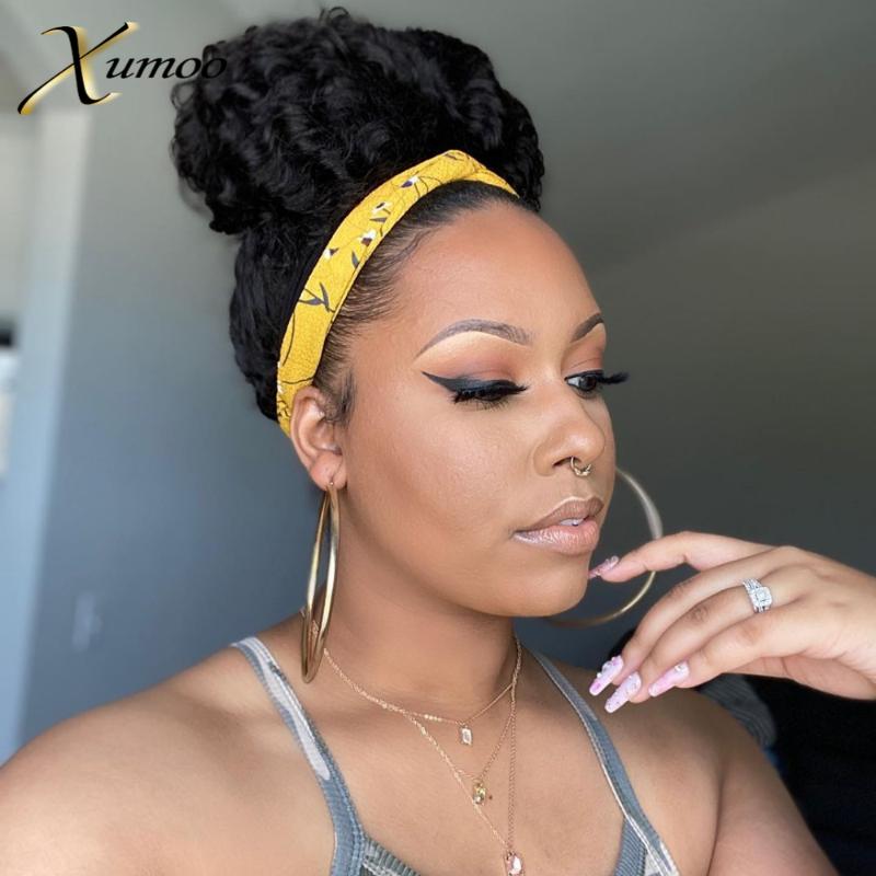 

XUMOO Cheap Headband Wig Remy Hair Wigs Black Kinky Curly Human Hair Wigs Full Machine Made None Lace For Black Women, As pic