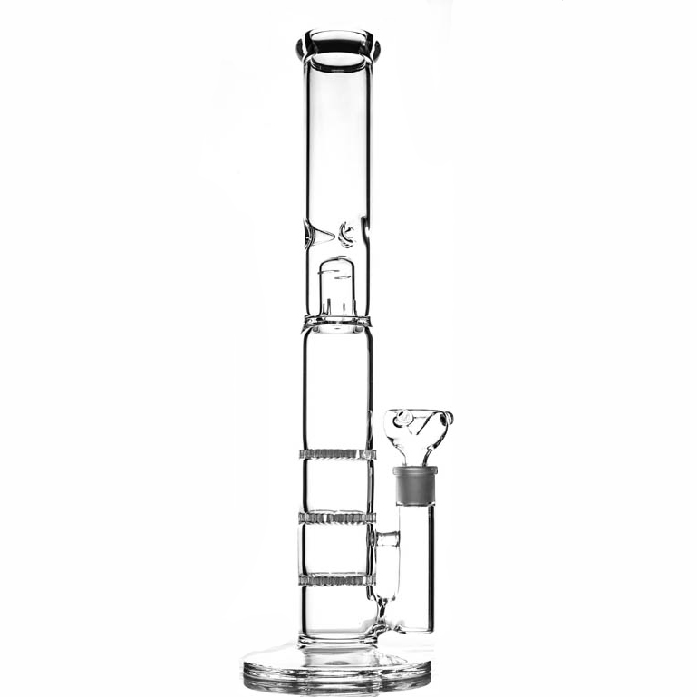 

Smoke Glass Bong Triple Honeycomb Birdcage Perc Hookahs Glass Water Pipes 17.5 Inches Tall 5mm Thick Dab Rig