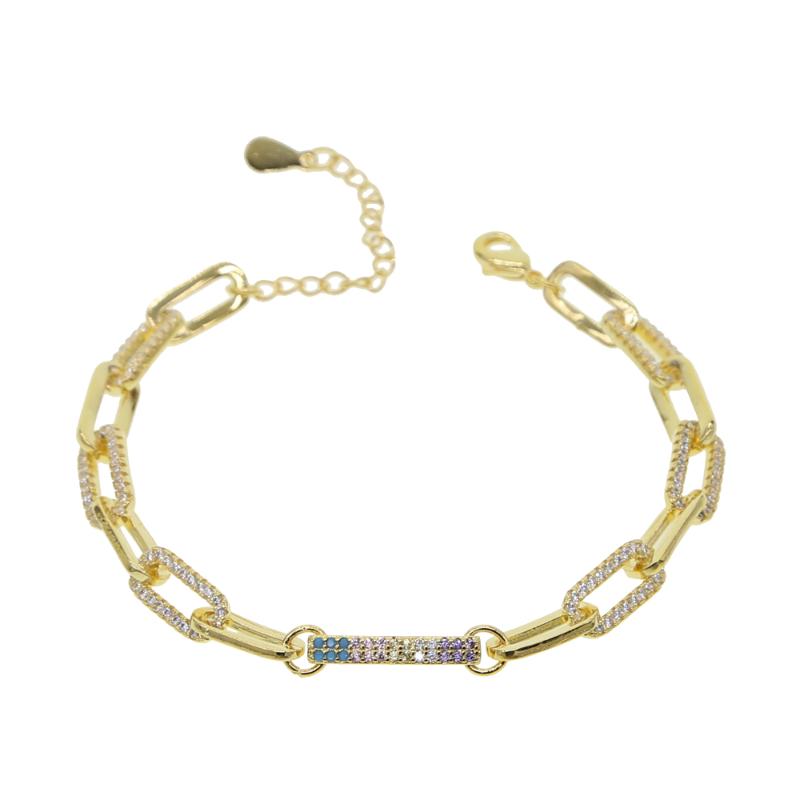 

heavy link chain bracelet with colorful cz paved bar bracelet hip hop