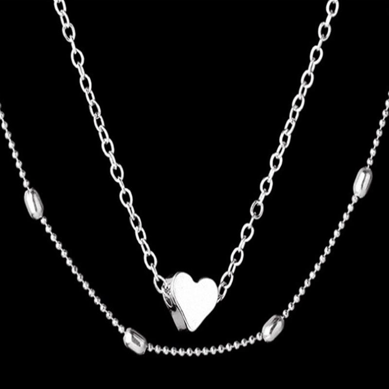 

Birthday Anniversary Metal Accessories Double Layers Heart Pendant Gift Jewelry Wedding Party Women Necklace