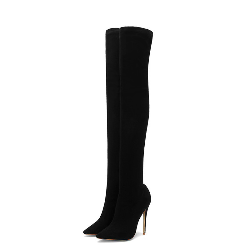 

YECHNE Winter Women About The Knees Lair Woman Dij High Lair Reef Fashion Black Plus Size 43 44 Women High heels Shoes