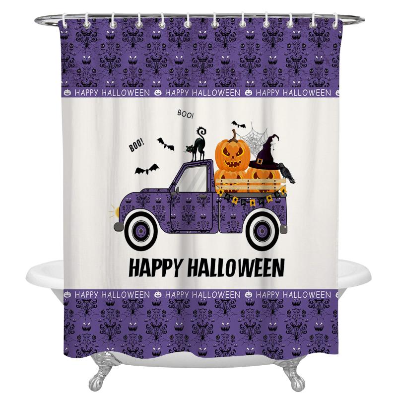 

Happy Halloween Grimace Pumpkin Truck Haunted Mansion Waterproof Shower Curtain Home Hotel Bathroom Decor Fabric Shower Curtains
