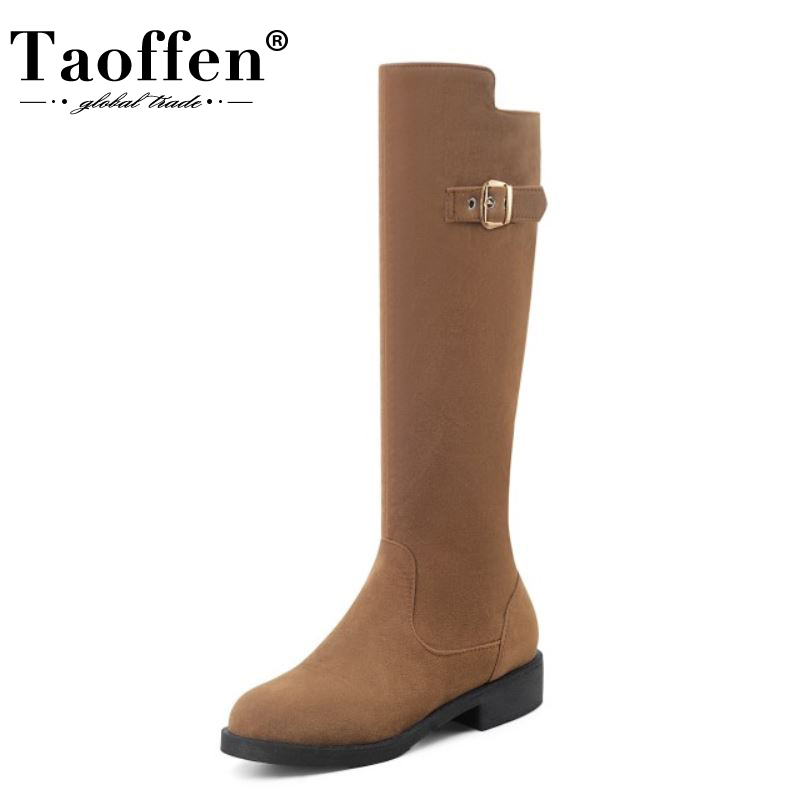 

Taoffen Women New Knee High Boots Round Toe Low Heel Zipper Metal Decoration Shoes Retro Female Footwear Winter Size 34-43, Black