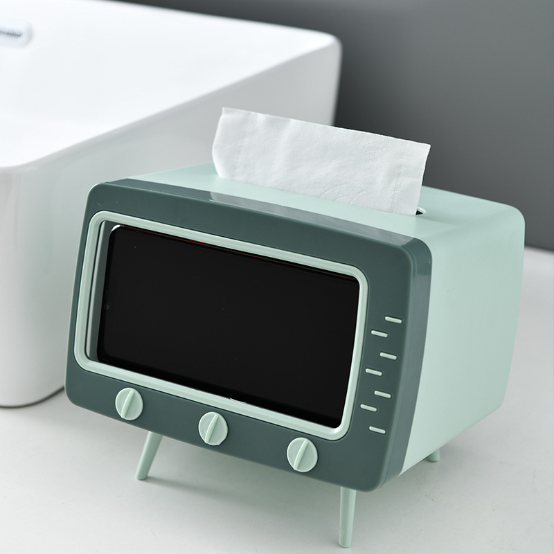

Cute Tissue Box Storage Multifunctional Creative Paper Pumping Phone Holder Paper Storage Box Dust-proof Household TV Shape