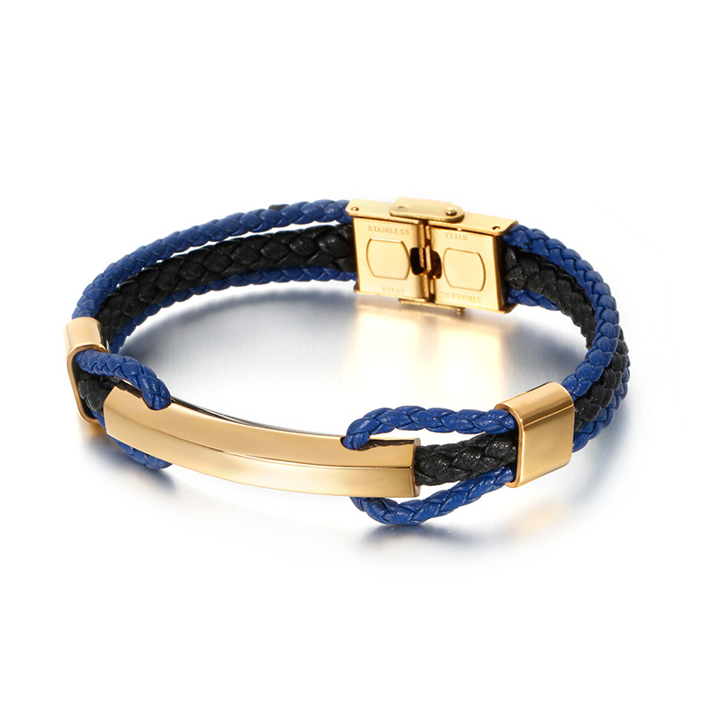 

European and American fashion accessories leather woven leather bracelet business wind men's stainless steel bracelet