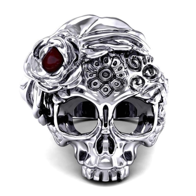 

FDLK Punk-Style Death and flower skull Alloy Mens Ring Unique Party Accessories Cool Motorcycle Ring