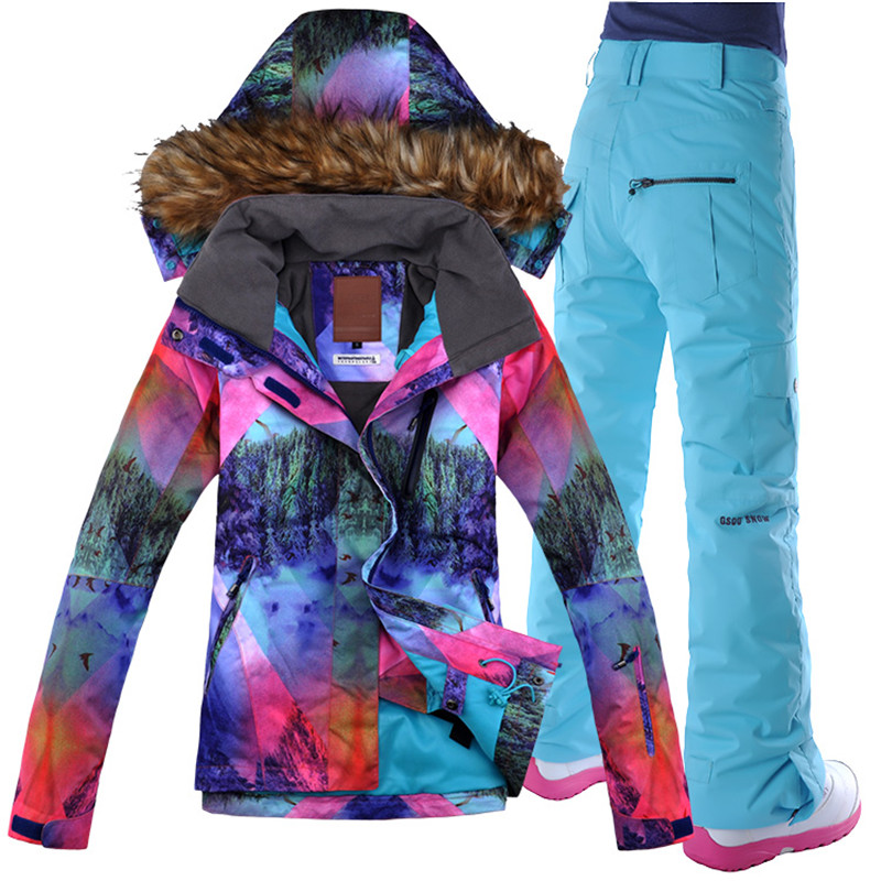 

Snow Suits Fur Collar, Ski Suit, Women's Ski Sui Gsou Snow Wear, New Waterproof, Women Outdoor Snowboard Pant+Ski Jacket, Color3