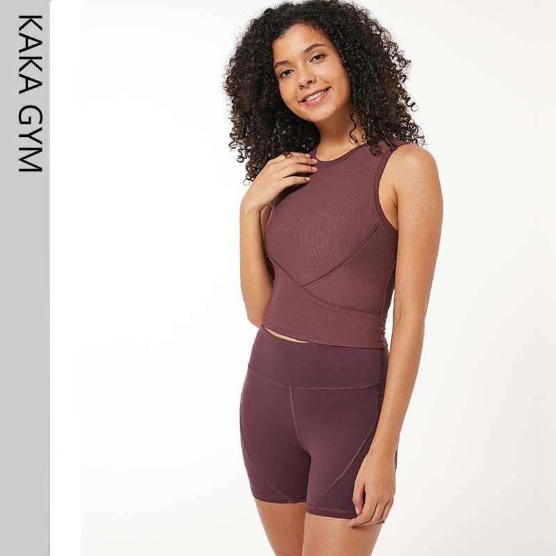 

Women Stretchy Rib Knit Fabric Workout Fitness Crop Top Women Slim Fit O-neck Yoga Gym Athletic Tank Top Running Vest, Black