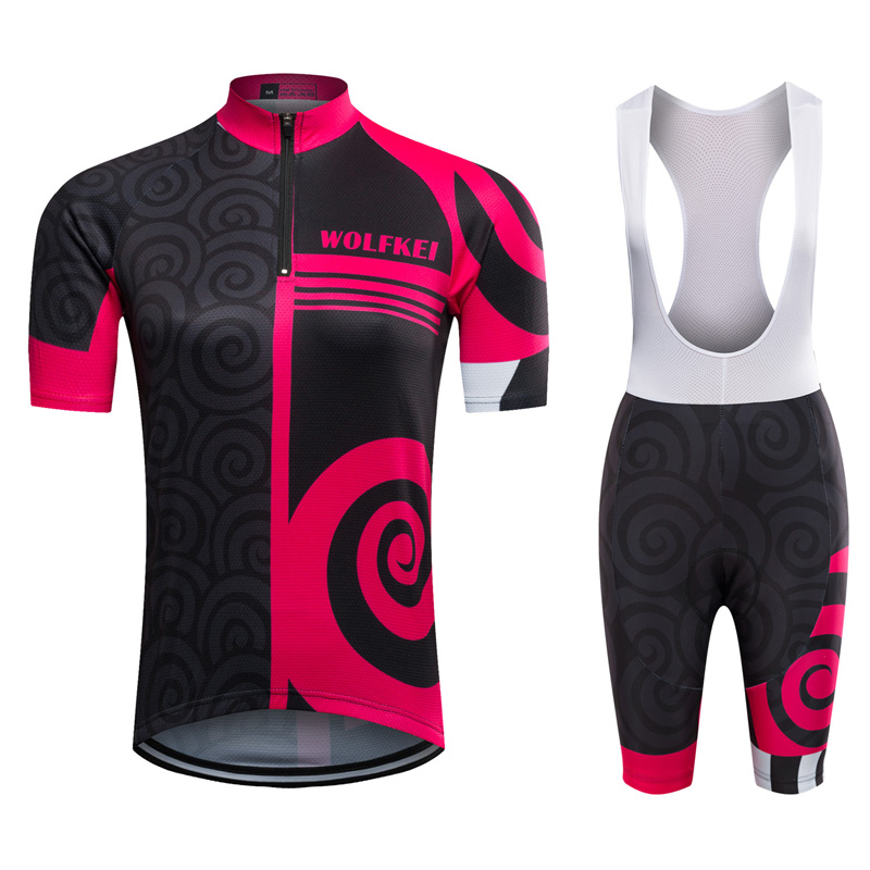 

2020 WOLFKEI Brand Half Zipper Women Cycling Jersey Short Sleeve Bib Sets Breathable Ropa Ciclismo Mountain Cycling Clothing Kit, Jersey and bib pants