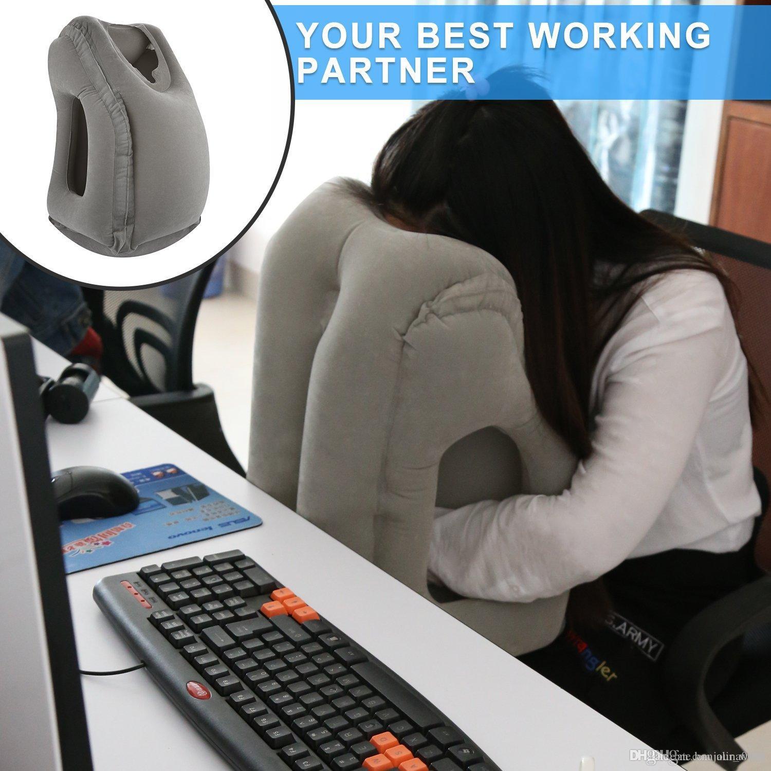 

Inflatable Travel Pillow Ergonomic and Portable Head Neck Rest Pillow Patented Design for Airplanes Cars Buses Trains Office Napping, Gray
