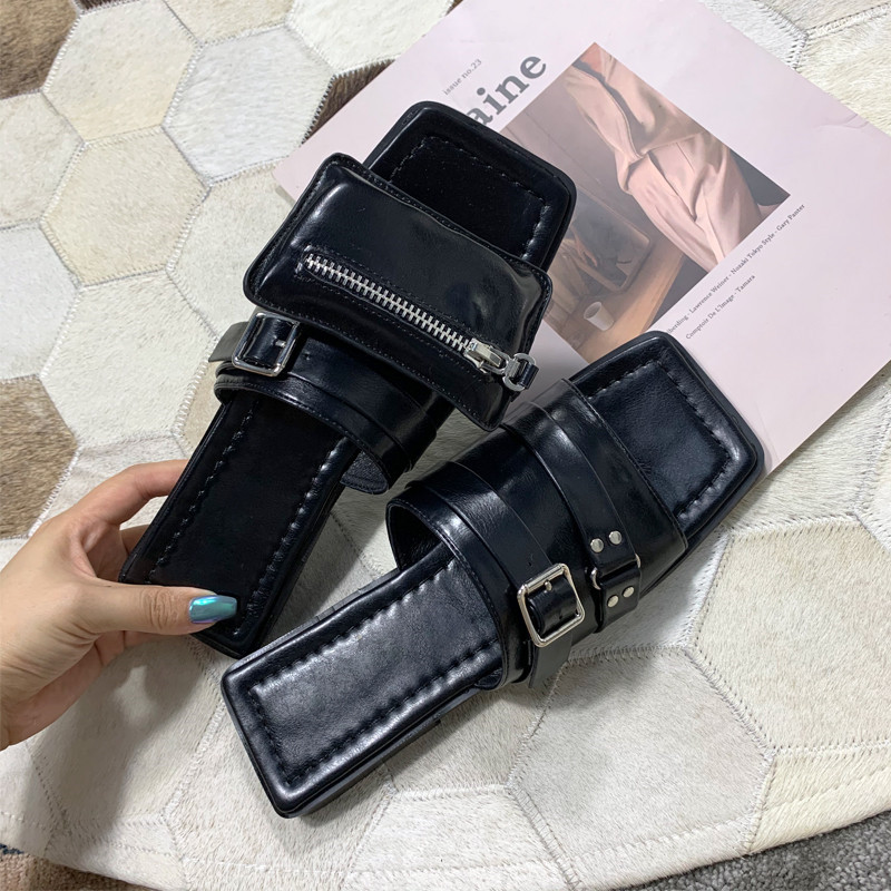 

New Pocket Design Summer Women Slippers Ladies Flat Sandals Casual Beach Shoes Woman Outside Slides Zapatos Mujer Flats, Black