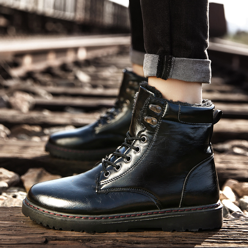 

Boots 2020 Winter Spring leather boots for men Combat Tooling Warm booties army shoes Motorcycle, Part flock
