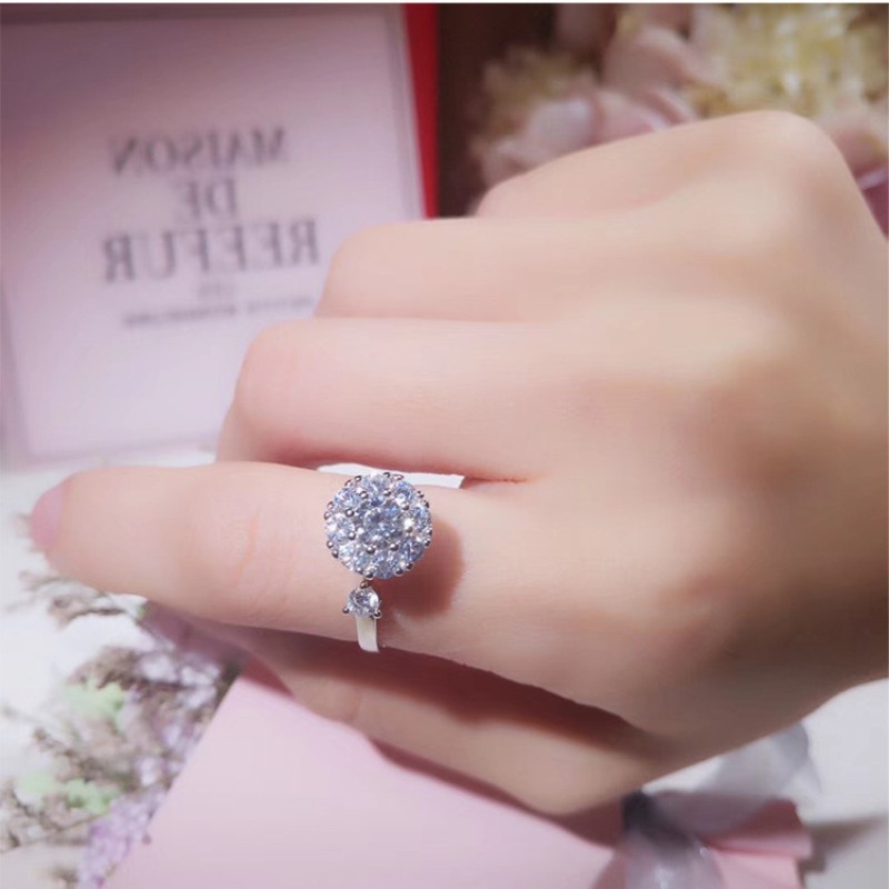 

European and American modern fashion jewelry with rotating shining zircon lucky ring open ring for ladies wedding party gifts