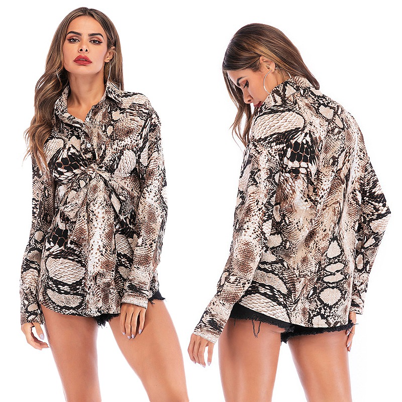 

Women Snake Printed Blouse Long Sleeve Lapel Blouse Button Down Casual Loose Tops Stylish Shirt, As pic