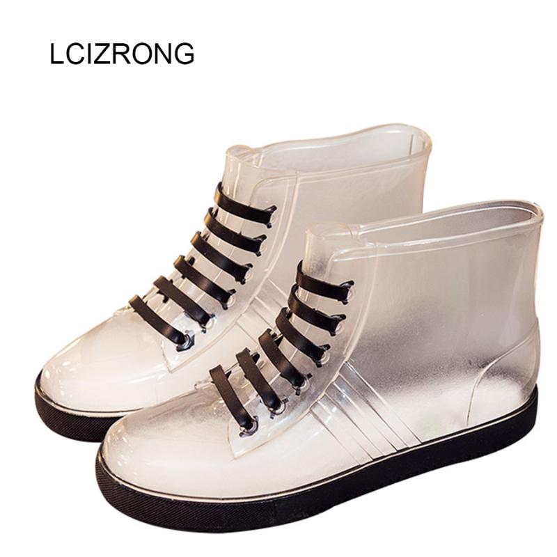 

LCIZRONG Fashion 7 Colors Women Jelly Rain Boots Cute Transparent Waterproof Platform Shoes Female Non-slip Round Toe Rain Boots, Black