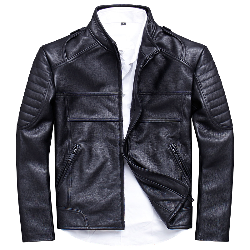 

2020 New Real Genuine Leather Jacket Men Biker Motorcycle Cow Leather Jackets Spring Autumn Cowhide Coat 1820 KJ3211, Black