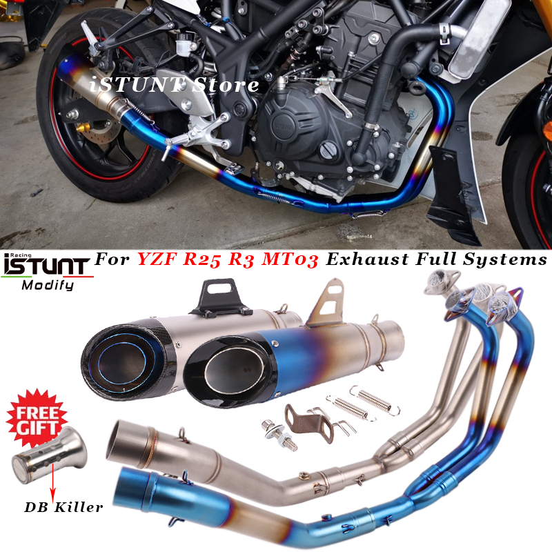 

Slip on For YZF R25 R3 MT03 Motorcycle Full Systems Escape Exhaust Modified Front Middle Link Pipe Muffler DB Killer