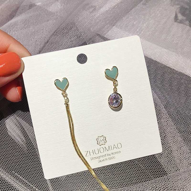 

High-end Asymmetrical Drop Earrings Gold Color Cubic Zircon Chain Pendant Heart Earrings Women Gift Jewelry