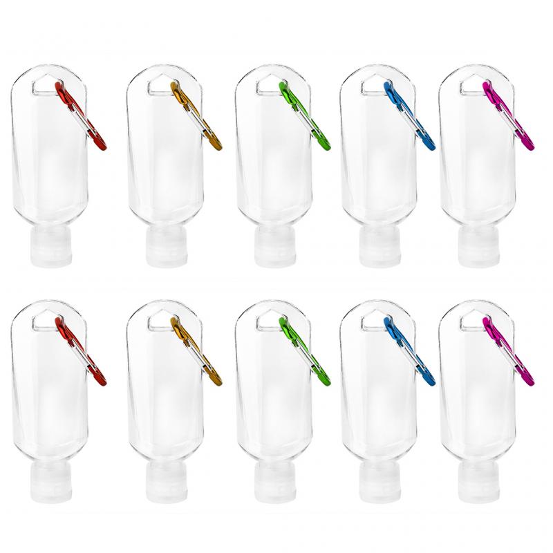 

10Pcs 50ML Empty Hand Sanitizer Travel Small Holder Hook Keychain Carriers Flip Cap Reusable Portable Refillable Empty Bottles